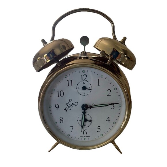 STERNREITER Brass Tone Metal Mechanical Alarm Clock Glow In Dark Serbia Works - Picture 1 of 6